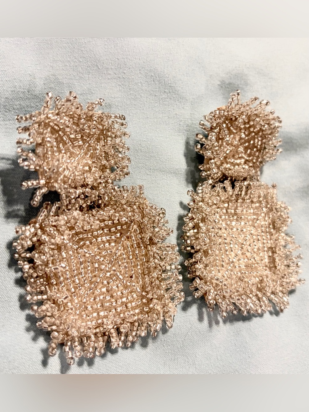 Mud Pie Beaded Statement Earrings | Clear Crystal & Silver Fringe Drop Earrings